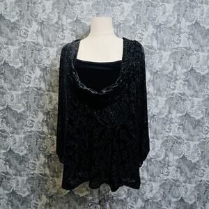 Notations Velvet Burnout Whimsigoth Dark Fairy Black Sequin Lined Top Size 1X